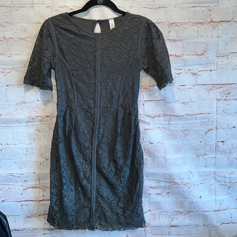 Zara Collection crew neck lace overlay short sleeve mini dress green fitted Med